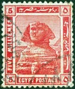 EGYPT - CIRCA 1914: A stamp printed in Egypt shows the Great Sphinx of Giza, circa 1914. Royalty Free Stock Photo
