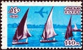 EGYPT - CIRCA 1978: A stamp printed in Egypt shows Nile feluccas, circa 1978. Royalty Free Stock Photo