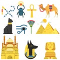 Egypt collection set with traditional symbols of country, signs of ancient Egypt, traditional Egyptian culture vector