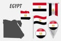 Egypt. Collection of symbols in colors national flag on various objects isolated on white background. Flag, pointer, button,