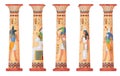 Egypt columns. Pillars of ancient egyptian temple, old stone or clay column with god pharaohs engraving, capital sun Royalty Free Stock Photo