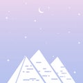 Egypt desert background illustration with moon, pyramids and stars in the sky. Blue and purple vector template landscape of Egypt Royalty Free Stock Photo