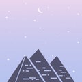 Egypt desert background illustration with moon, pyramids and stars in the sky. Blue and purple vector template landscape of Egypt Royalty Free Stock Photo