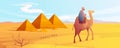 Egypt desert landscape with pyramids and camels