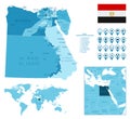 Egypt detailed administrative blue map with country flag and location on the world map.