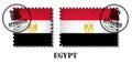 Egypt or egyptian flag pattern postage stamp with grunge old scratch texture and affix a seal on background . Black color
