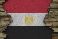 Egypt flag depicted in paint colors on old stone wall closeup. Textured banner on rock wall background Royalty Free Stock Photo