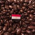 A Egypt flag placed over roasted coffee beans