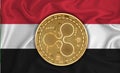 Egypt flag, ripple gold coin on flag background. The concept of blockchain, bitcoin, currency decentralization in the country. 3d-