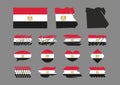 Egypt flag set, simple flags of Egypt. Different shapes. Egypt maps. Royalty Free Stock Photo