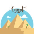 Egypt flat design pyramids. Desert famous ancient camel palms