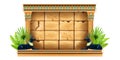 Egypt game UI frame, vector stone panel screen, Anubis statue, palm leaf, user interface menu display.