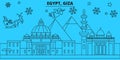 Egypt, Giza winter holidays skyline. Merry Christmas, Happy New Year decorated banner with Santa Claus.Egypt, Giza