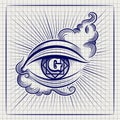 Egypt God eye ball pen sketch Royalty Free Stock Photo