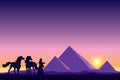Egypt Great Pyramids with Bedouin and horses silhouettes on suns