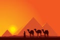 Egypt Great Pyramids with Camel caravan on sunset background Royalty Free Stock Photo