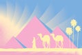 Egypt Great Pyramids with Camel caravan on sunset background Royalty Free Stock Photo