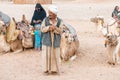 Egypt / Hurghada - 01/05/2016: Bedouin families and camels in the desert