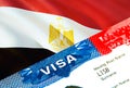Egypt immigration visa. Closeup Visa to Egypt focusing on word VISA, 3D rendering. Travel or migration to Egypt destination Royalty Free Stock Photo