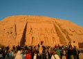 EGYPT, January 15, 2005: Foreign tourists at the entrance to the ancient temple of Abu Simbel and the four statues of Ramses II,