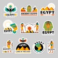 Egypt labels. Pyramid sphinx ancient travel symbols statue in desert recent vector graphic illustration badges templates