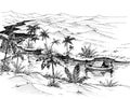 Egypt landscape hand drawing