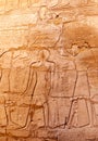 EGYPT, LUXOR - MARCH 01, 2019: ancient Egyptian hieroglyphs, drawings and inscriptions on the walls and columns in the temple of