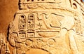 EGYPT, LUXOR - MARCH 01, 2019: ancient Egyptian hieroglyphs, drawings and inscriptions on the walls and columns in the temple of