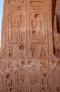 EGYPT, LUXOR - MARCH 01, 2019: ancient Egyptian hieroglyphs, drawings and inscriptions on the walls and columns in the temple of