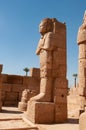 EGYPT, LUXOR - MARCH 01, 2019: ancient sandstone statues, Karnak Temple, Hall of caryatids. Luxor, Egypt