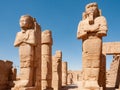 EGYPT, LUXOR - MARCH 01, 2019: ancient sandstone statues, Karnak Temple, Hall of caryatids. Luxor, Egypt Royalty Free Stock Photo