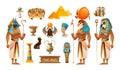 Egypt old symbols, sacred animals, pyramid, tomb, sarcophagus, cross vector