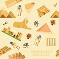 Egypt pattern. seamless background with pyramids pharaohs and historical items Royalty Free Stock Photo