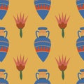 Pattern with vases and lotus flowers