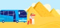 Egypt pyramid, tourist travel bus, tourism trip, transportation background, design, in cartoon style vector illustration Royalty Free Stock Photo
