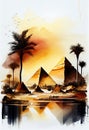 Egypt, pyramides watercolor artwork. Travel. AI generative