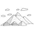 Egypt pyramids with clouds vector illustration sketch doodle hand drawn with black lines isolated on white background. Travel and Royalty Free Stock Photo