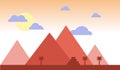 Egypt pyramids with palms in desert flat design. Travel concept famous Sunset  Illustration. Africa Royalty Free Stock Photo