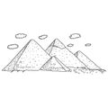 Egypt pyramids vector illustration sketch doodle hand drawn with black lines isolated on white background. Travel and Tourism