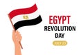 Egypt Revolution Day. Hand with the flag of Egypt. Egypt Independence Day banner. Illustration, banner vector