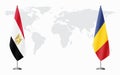 Egypt and Romania flags for official meeting