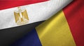 Egypt and Romania two flags textile cloth, fabric texture