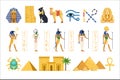 Egypt set, Egyptian ancient symbols of the power of pharaohs and gods colorful vector Illustrations Royalty Free Stock Photo