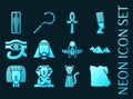 Se of Egypt Blue glowing neon icons. Royalty Free Stock Photo