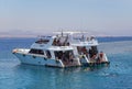 Egypt, Sharm el Sheikh - July 23, 2021. A white ship, people are snorkeling in the red sea. Tiran island Royalty Free Stock Photo