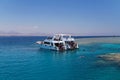 Egypt, Sharm el Sheikh - July 23, 2021. A white ship, people are snorkeling in the red sea. Tiran island Royalty Free Stock Photo