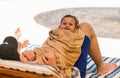 Arabian girl portrait in her fathers hands