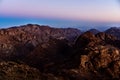 Egypt, Sinai, Mount Moses. View from road on which pilgrims climb the mountain of Moses and dawn