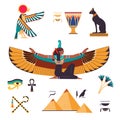 Egypt Symbols and Attributes with Isis Goddess and Pyramid Vector Set Royalty Free Stock Photo