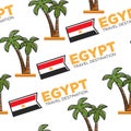 Egypt travel destination national flag and palms seamless pattern